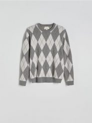 Sweter z dodatkiem wełny - szary. Szare swetry męskie Reserved, l, bez wzorów, z dzianiny, bez kołnierzyka, bez ramiączek. W wyprzedaży za 69.99 zł.