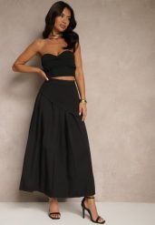 Czarna Asymetryczna Spódnica Plisowana z Bawełną i Wiskozą Natunelia. Czarne spódnice damskie Renee, l, bez wzorów, z bawełny, eleganckie, maxi, asymetryczne. Za 129.99 zł.