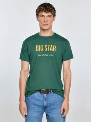 Koszulka męska o klasycznym kroju zielona Bruno 300. Zielone t-shirty męskie BIG STAR, l, bez wzorów, z bawełny, bez kołnierzyka, bez ramiączek. Za 99.99 zł.