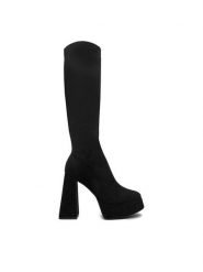 DeeZee Kozaki CL221013H Czarny. Czarne kozaki damskie DeeZee, bez wzorów, z materiału, bez obcasa, na słupku, bez zapięcia. Za 259.99 zł.