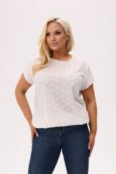 Elegancka bluzka Lira ze 100% haftowanej bawełny w drobne stokrotki PLUS SIZE XXL OVERSIZE JESIEŃ. Bluzki damskie Moda Size Plus Iwanek, l, bez wzorów, z bawełny, biznesowe, bez kołnierzyka, plus size, bez ramiączek. Za 179.90 zł.