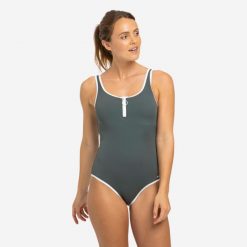 Strój jednoczęściowy pływacki damski Nabaiji Heva Joy Zip. Białe stroje kąpielowe damskie NABAIJI, s, bez wzorów, z elastanu. Za 79.99 zł.