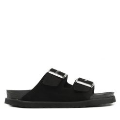 Klapki Genuins. Czarne klapki damskie Genuins, bez wzorów, bez obcasa, bez zapięcia. Za 189.99 zł.