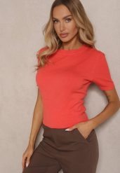 Pomarańczowy Sweter Ozdobiony Ściągaczami Sanallia. Brązowe swetry nierozpinane damskie Renee, bez wzorów, z jeansu, eleganckie, bez kołnierzyka, bez ramiączek. Za 49.99 zł.