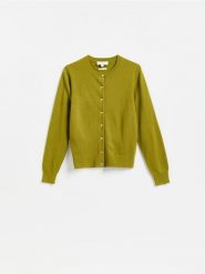 Wełniany kardigan - warm olive. Zielone kardigany damskie Reserved, l, bez wzorów, z wełny, bez kołnierzyka. Za 239.99 zł.
