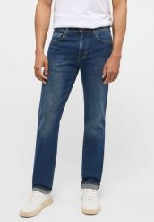 MUSTANG WASHINGTON MĘSKIE SPODNIE JEANSOWE DENIM BLUE 1007640 5000 881. Niebieskie spodnie sportowe męskie Mustang, l, z aplikacjami, z denimu, trekkingowe. W wyprzedaży za 119.99 zł.
