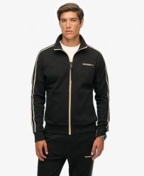 Superdry Tech Cult Loose Track Top - Luźna bluza sportowa, stójka na zamek. Czarne bluzy damskie Superdry, uniwersalny, bez wzorów, z bawełny, sportowe, bez ramiączek, bez kaptura. Za 377.35 zł.