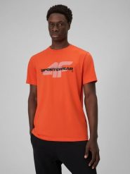 4F T-shirt regular z nadrukiem męski - pomarańczowy XL. Brązowe t-shirty męskie 4F, m, bez wzorów, z bawełny, bez kołnierzyka, bez ramiączek. Za 59.99 zł.