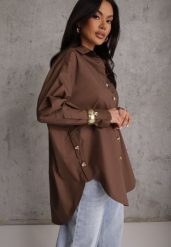 Brązowa Oversizowa Koszula z Bawełny z Eleganckimi Guzikami Rhenenore. Brązowe koszule damskie Renee, l, bez wzorów, z bawełny, casualowe, bez kołnierzyka, bez ramiączek. Za 169.99 zł.