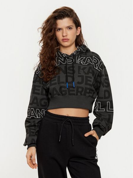 Karl Lagerfeld Jeans Bluza A1W20067 Czarny Cropped Fit. Czarne bluzy damskie Karl Lagerfeld Jeans, l, bez wzorów, z bawełny, bez ramiączek, bez kaptura. Za 359.99 zł.