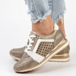 Złote sneakersy damskie, półbuty M.Daszyński 2169-4. Żółte półbuty damskie M.Daszyński, w ażurowe wzory, ze skóry, bez obcasa, na obcasie, bez zapięcia. Za 119.00 zł.