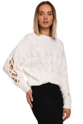 Sweter z Rozcięciem na Rękawach - Ecru. Czarne swetry nierozpinane damskie MOE, l, bez wzorów, z materiału, bez kołnierzyka, bez ramiączek. Za 219.90 zł.