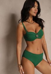 Ciemnozielone Bikini Biustonosz Ozdobiony Geometryczną Aplikacją i Majtki Figi Kinrina. Zielone bikini Renee, z aplikacjami. Za 54.99 zł.