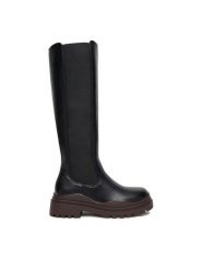 DeeZee Kozaki 90152-6 Czarny. Czarne kozaki damskie DeeZee, bez wzorów, z materiału, bez obcasa, na płaskiej podeszwie, bez zapięcia. Za 249.99 zł.