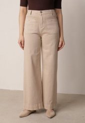 Beżowe Bawełniane Jeansy z Szeroką Nogawką i Ozdobnymi Kieszeniami Ginorvienne. Brązowe jeansy damskie Born2be, bez wzorów, z bawełny, casualowe, z podwyższonym stanem. Za 129.99 zł.