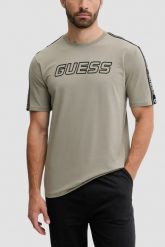 GUESS Zielony męski t-shirt z lampasami na krótki rękaw Arlo, Rozmiar S. Zielone t-shirty męskie Guess, m, z aplikacjami, bez kołnierzyka, bez ramiączek. W wyprzedaży za 99.99 zł.