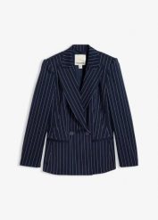 Żakiet w tenisowy prążek. Brązowe marynarki i żakiety damskie bonprix, bez wzorów, eleganckie, bez kołnierzyka, bez ramiączek. Za 219.99 zł.