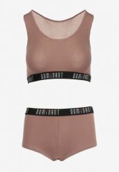Jasnobrązowy 2-Częściowy Komplet Bawełniany Sportowy Biustonosz i Szorty oraz Stringi Klemera. Brązowe bielizna sportowa damska Born2be, l, bez wzorów, z bawełny. Za 34.99 zł.