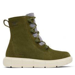Botki Sorel. Zielone botki damskie Sorel, bez wzorów, bez obcasa, na płaskiej podeszwie, bez zapięcia. Za 509.99 zł.