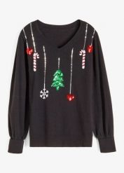 Cienki sweter. Czarne swetry nierozpinane damskie bonprix, bez wzorów, wizytowe, bez kołnierzyka, bez ramiączek. Za 109.99 zł.