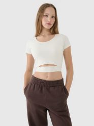 4F T-shirt crop top gładki damski - biały XL. Białe t-shirty damskie 4F, xl, bez wzorów, z bawełny, sportowe, bez kołnierzyka, bez ramiączek. W wyprzedaży za 39.99 zł.