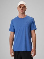 4F Koszulka tenisowa regular szybkoschnąca męska - niebieska M. Niebieskie t-shirty męskie 4F, l, bez wzorów, z materiału, bez kołnierzyka, bez ramiączek. Za 99.99 zł.