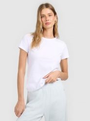 4F T-shirt slim gładki damski - biały XS. Białe t-shirty damskie 4F, l, bez wzorów, biznesowe, bez kołnierzyka, bez ramiączek. Za 49.99 zł.