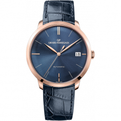 PROMOCJA ZEGAREK GIRARD PERREGAUX 1966 AUTOMATIC 41 MM 49527-52-431-BB4A. Niebieskie zegarki męskie GIRARD-PERREGAUX, bez wzorów, ze skóry, szklane. W wyprzedaży za 43,390.00 zł.