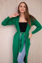 Sweter długi kardigan wiązany w talii zielony. Zielone kardigany damskie KESI, l, bez wzorów, z wełny, bez kołnierzyka, plus size. Za 178.78 zł.