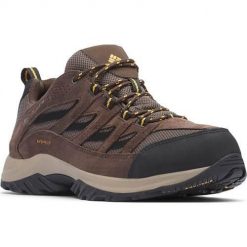 Buty trekkingowe męskie Columbia Crestwood Waterproof. Brązowe buty zimowe męskie Columbia, bez wzorów, z materiału, bez obcasa, bez zapięcia. Za 349.99 zł.