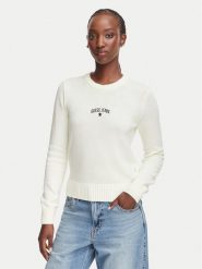 Guess Jeans Sweter W6YR40 Z1074 Kremowy Regular Fit. Białe swetry nierozpinane damskie Guess Jeans, s, z aplikacjami, z bawełny, bez kołnierzyka, bez ramiączek. Za 389.99 zł.