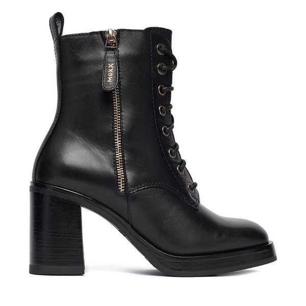 Trzewiki MEXX. Czarne botki damskie Mexx, bez wzorów, bez obcasa, na słupku, bez zapięcia. Za 259.99 zł.