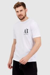 ARMANI EXCHANGE Biały t-shirt męski z wyszywanym logo. Białe t-shirty męskie Armani Exchange, l, bez wzorów, prążkowane, bez kołnierzyka, bez ramiączek. W wyprzedaży za 159.99 zł.