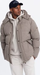 Kurtka męska Ombre Mocno ocieplana męska kurtka typu puffer w pepitkę brązowa V1 OM-JAHP-0174 L. Brązowe kurtki męskie Ombre, l, bez wzorów, bez kaptura. Za 569.99 zł.