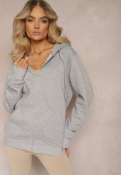 Szara Klasyczna Bluza z Kapturem i Sznurkami Ballata. Szare bluzy damskie Renee, xl, bez wzorów, z jeansu, casualowe, bez ramiączek, z kapturem. Za 49.99 zł.