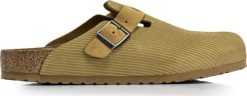 Birkenstock Klapki Birkenstock Boston Corduroy Cork Brown. Brązowe klapki damskie Birkenstock, bez wzorów, bez zapięcia. Za 649.00 zł.