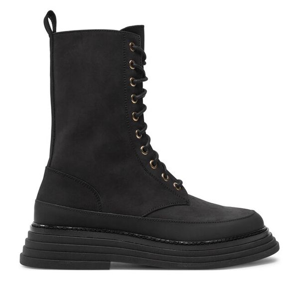 Trzewiki Pollini. Czarne botki damskie Pollini, bez wzorów, bez obcasa, na płaskiej podeszwie, bez zapięcia. Za 1,659.00 zł.