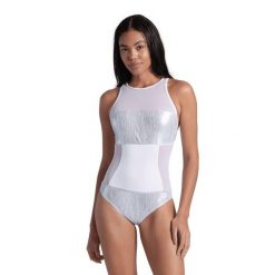 Strój kąpielowy damski połyskujący z siateczką Arena Mesh Pro. Białe stroje kąpielowe damskie ARENA, s, bez wzorów, z meshu. Za 139.99 zł.