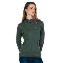 Damska bluza rozpinana z kapturem 100% Merino - Marin/Woolona. Zielone bluzy damskie WOOLONA, m, bez wzorów, z materiału, bez ramiączek, z kapturem. Za 540.00 zł.