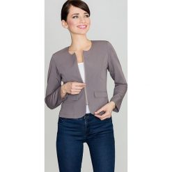 Elegancki żakiet kt054. Szare marynarki i żakiety damskie SALE, bez wzorów, eleganckie, bez kołnierzyka, bez ramiączek. W wyprzedaży za 69.00 zł.