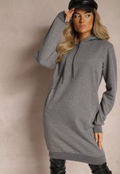 Ciemnoszara Bluza Tunika z Dodatkiem Bawełny Wykończona Sznurkami i Kapturem Mivithia. Szare bluzy damskie Renee, na wiosnę, l, bez wzorów, z bawełny, eleganckie, bez ramiączek, z kapturem. Za 59.99 zł.