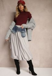 Szara Spódnica o Kroju Bombki z Jeansową Talią i Kieszeniami Ansarise. Szare spódnice damskie Renee, na imprezę, m, bez wzorów, z jeansu, eleganckie, midi, bombki. Za 79.99 zł.