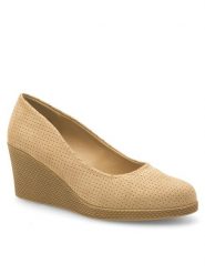 Clara Barson Półbuty WYL3760-2 Beżowy. Brązowe półbuty damskie Clara Barson, bez wzorów, z materiału, bez obcasa, na koturnie, bez zapięcia. Za 119.99 zł.