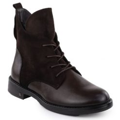 Botki zamszowe damskie czekoladowe Potocki 12080. Brązowe botki damskie POTOCKI, bez wzorów, ze skóry ekologicznej, eleganckie, bez obcasa, bez zapięcia. Za 189.99 zł.