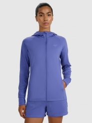 4F Bluza treningowa regular szybkoschnąca damska - granatowa M. Niebieskie bluzy damskie 4F, m, bez wzorów, z dzianiny, sportowe, bez ramiączek, z kapturem. Za 199.99 zł.
