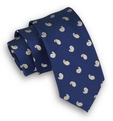 Granatowy Elegancki Krawat Męski w Łezki -ALTIES- 6 cm, Drobny Wzór Paisley. Niebieskie krawaty i muchy Alties, bez wzorów, z tkaniny, eleganckie. Za 49.00 zł.