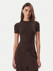 Guess T-Shirt O6BM13 K5058 Brązowy Slim Fit. Brązowe t-shirty damskie Guess, l, z aplikacjami, z lyocellu, bez kołnierzyka, bez ramiączek. Za 154.99 zł.