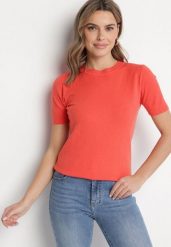 Pomarańczowy Sweter z Ozdobnymi Ściągaczami Sanarella. Brązowe swetry nierozpinane damskie Born2be, uniwersalny, z aplikacjami, z jeansu, eleganckie, bez kołnierzyka, bez ramiączek. Za 49.99 zł.
