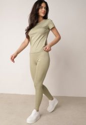 Zielone Legginsy w Stylu Basic z Wyszczuplającym Pasem Samertes. Zielone legginsy damskie Born2be, bez wzorów, z jeansu. Za 39.99 zł.