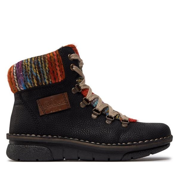 Botki Rieker. Czarne botki damskie Rieker, bez wzorów, bez obcasa, na płaskiej podeszwie, bez zapięcia. Za 219.99 zł.